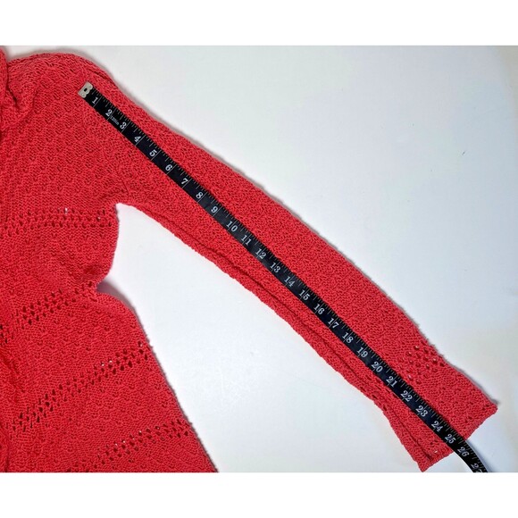 Wooden Ships Open Knit Cardigan Sweater M/L Salmon Red Boho Lightweight Layering - Picture 11 of 11